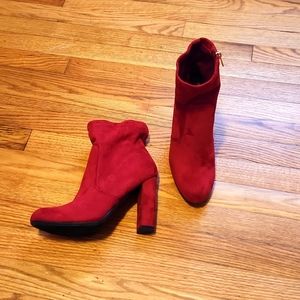 Red Booties Size Zipper Block Heel Size 10